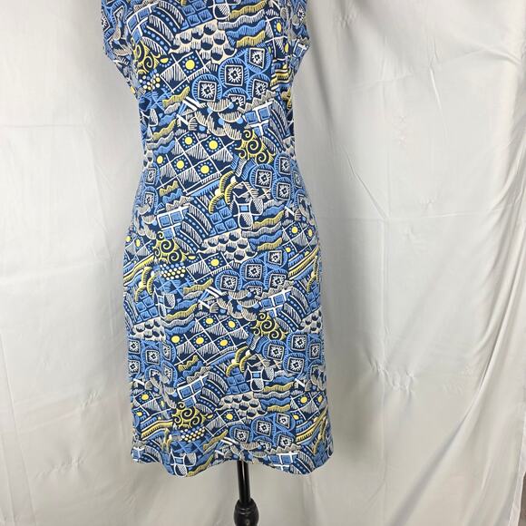 J.McLaughlin Sheath Dress Women XS Blue Abstract Print Sleeveless Stretch Preppy - Picture 3 of 10